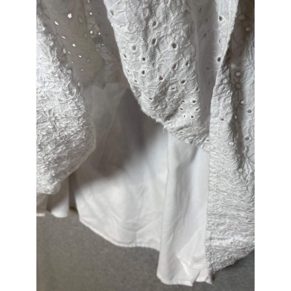 Time & Tru Eyelet Dress‎ Medium White Short Pockets Western Cottagecore Ruffle - Picture 5 of 12
